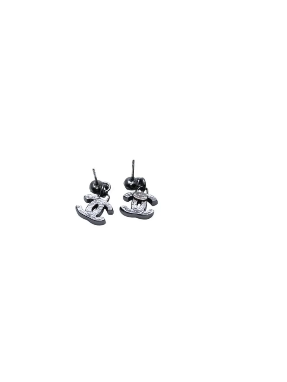 Chanel Earrings Multi Rhinestone Drop CC Logo Silver 05 One Side Dangling CC
